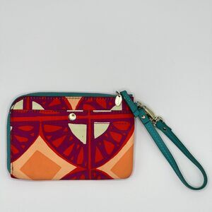 Fossil Key-Per Zip Around Wristlet Raspberry Print Pink/Orange/Turquoise SL4522